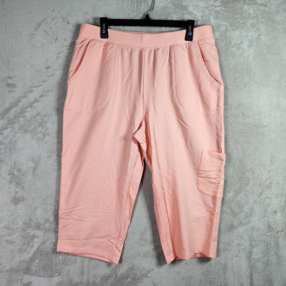 Denim & Co Capri Pants Womens Large Soft Peach Active French Terry Cargo A275283